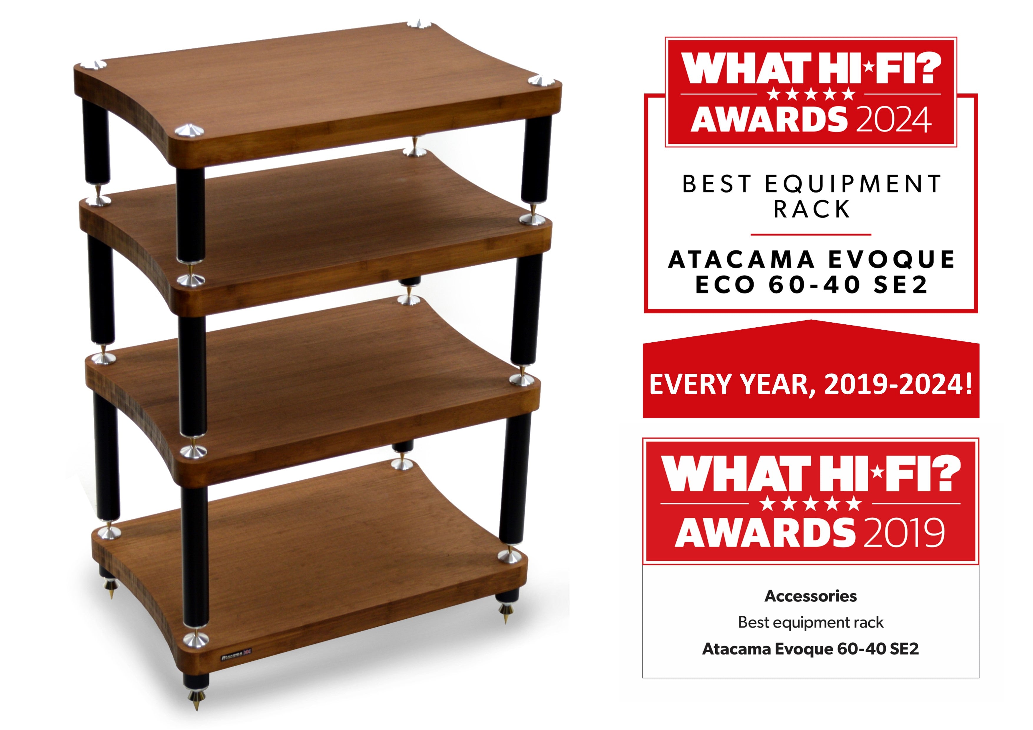 Atacama Evoque Eco 60-40 SE2 Modular HiFi Equipment Rack Wins What HiFi? Sound & Vision Magazine Award for 2024