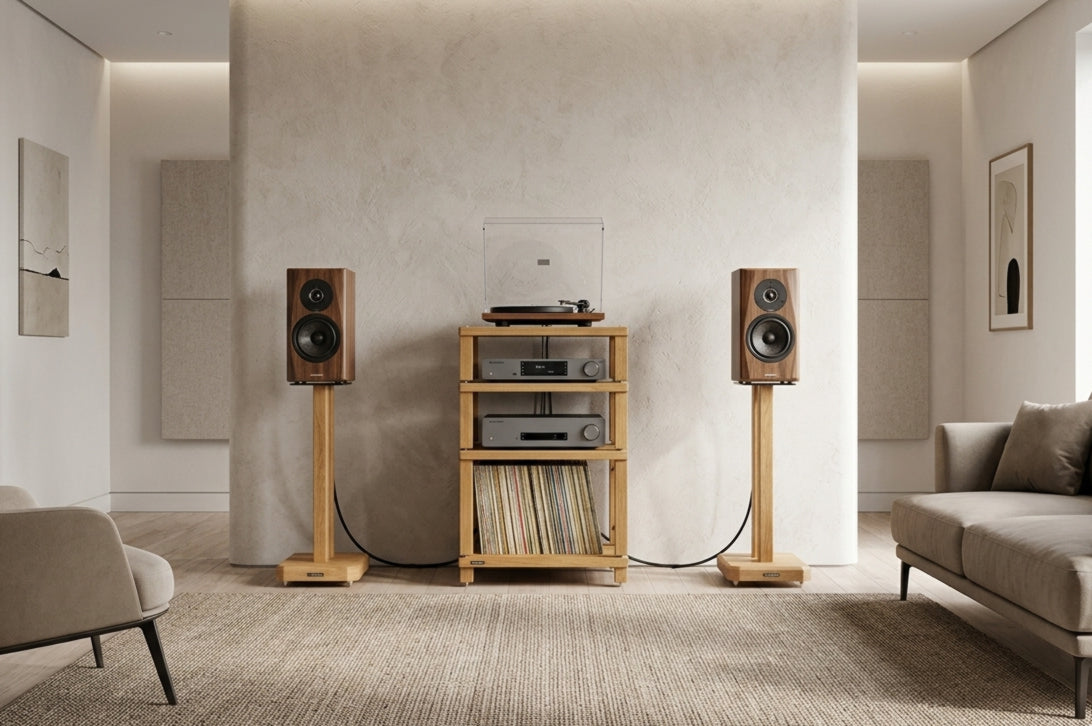 Apollo Duet 5, 500mm High Speaker Stands, Natural Oak Finish (Pair)