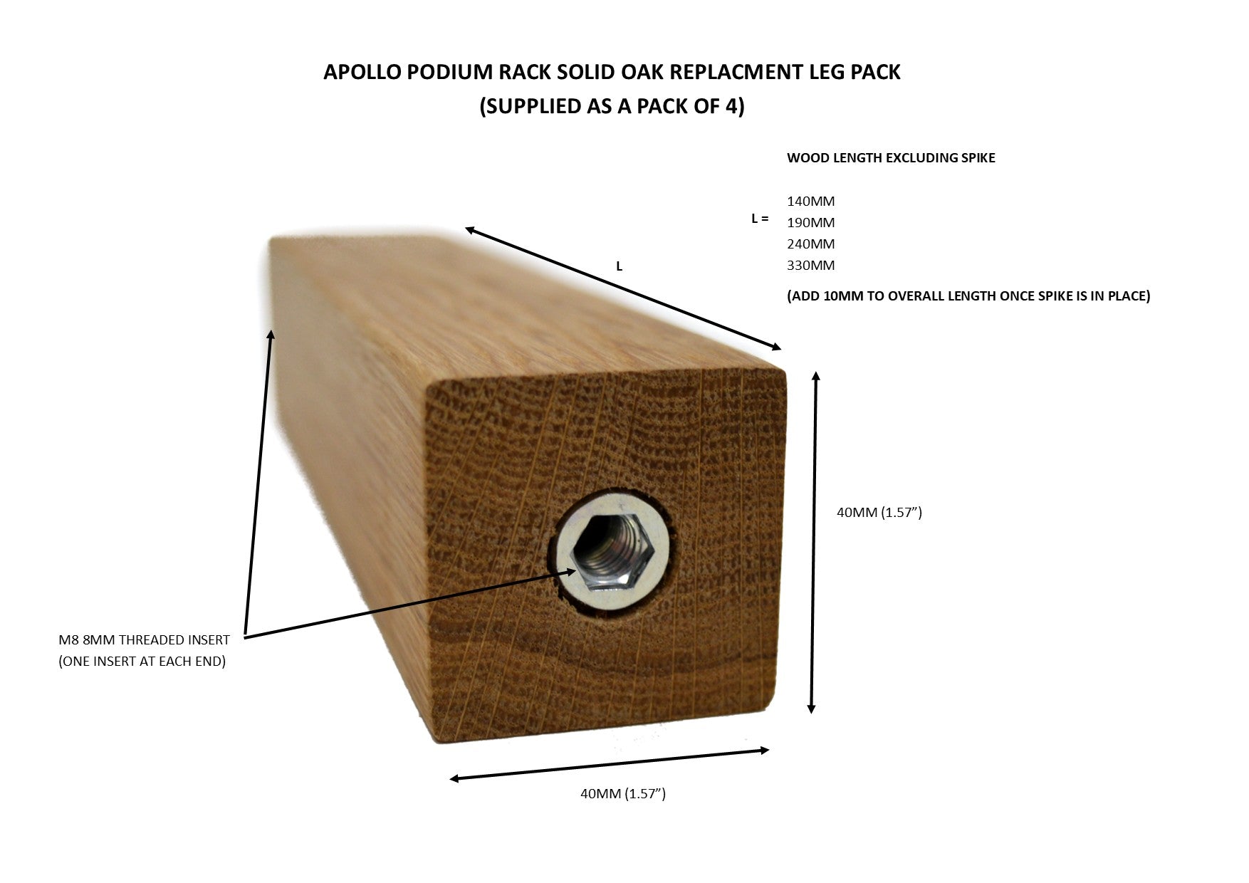 Apollo Podium leg Height Replacement Pack