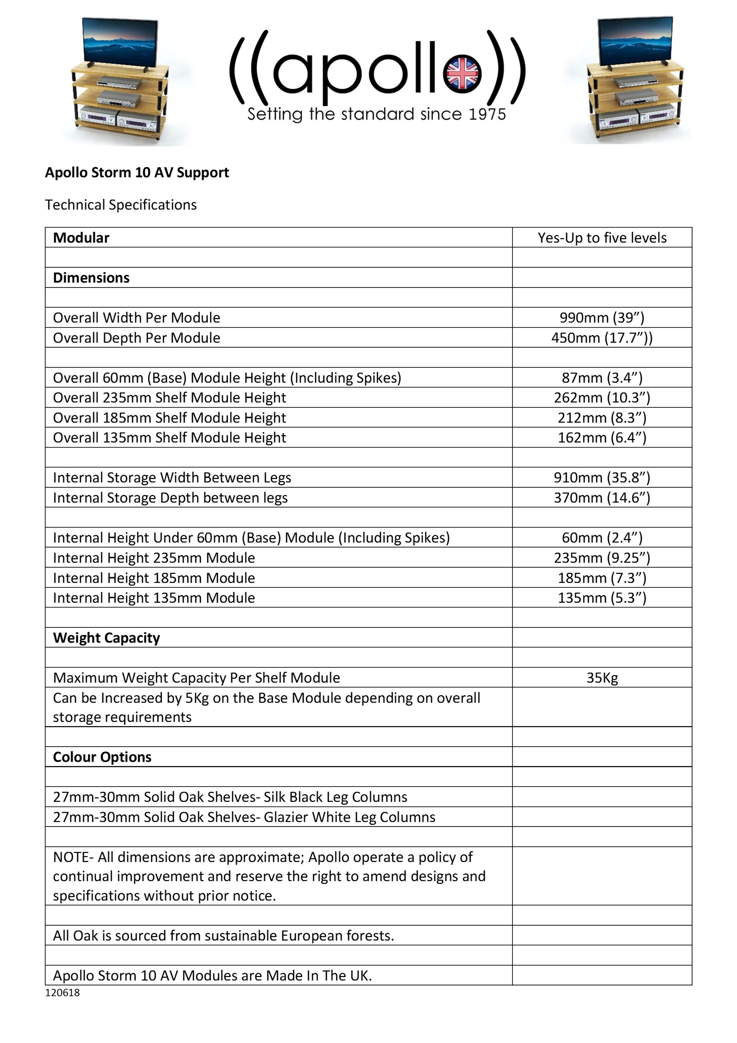 Apollo Storm 10 AV Solid Oak 2 Shelf Base Module