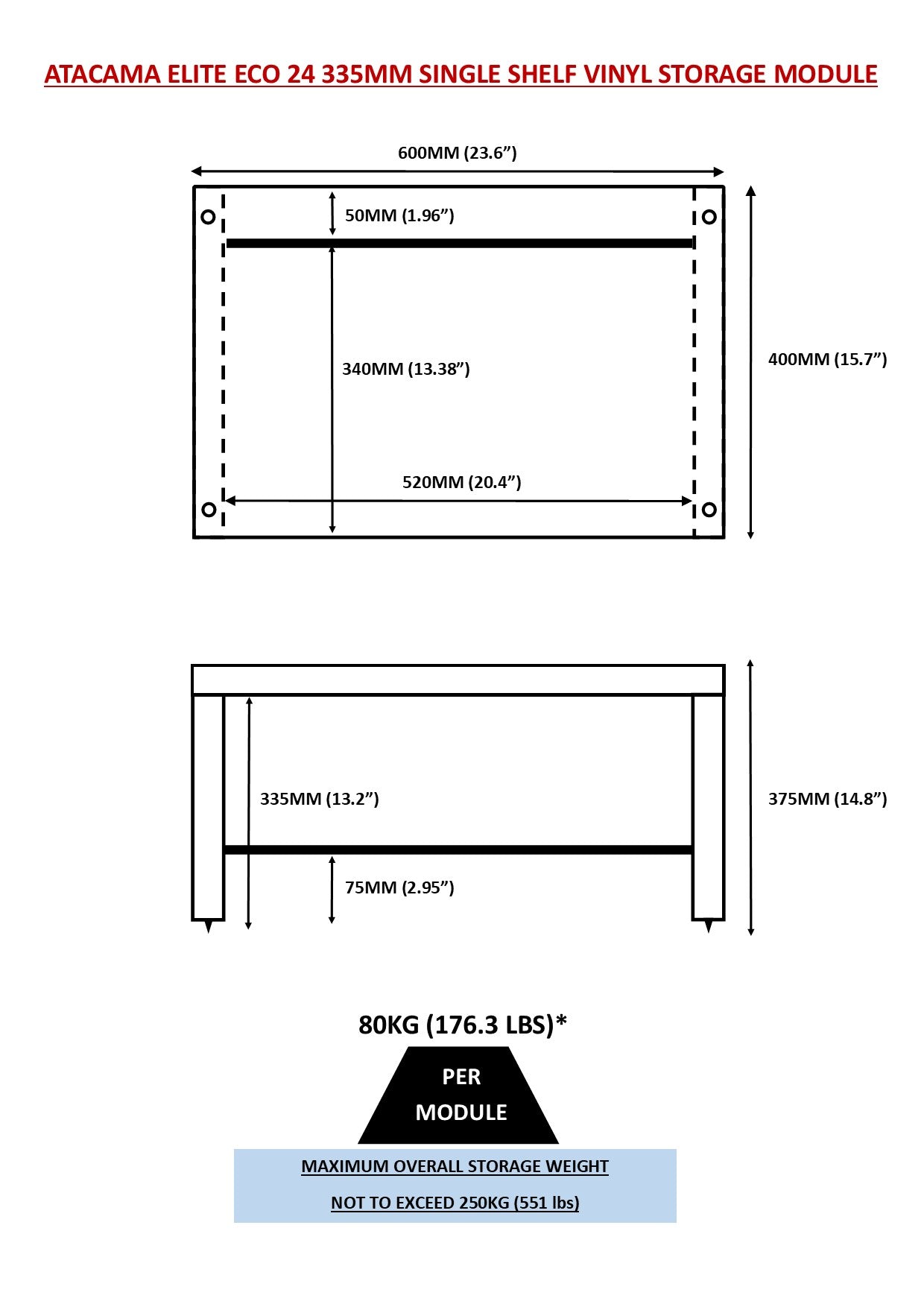 Elite Eco 24 Single Shelf 335mm Vinyl Storage Module Dark Bamboo