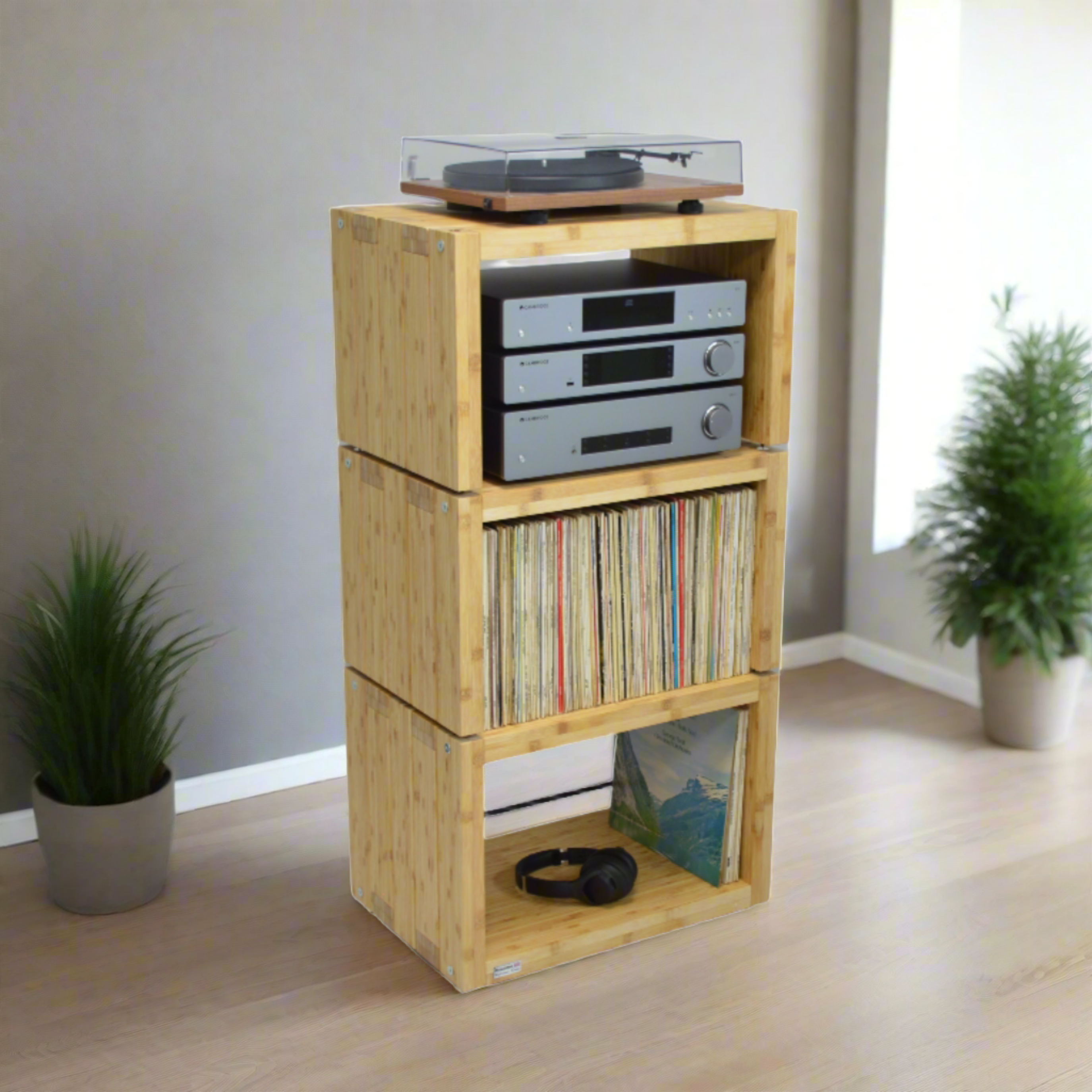 Elite Eco 24 Single Shelf 335mm Vinyl Storage Module Natural Bamboo