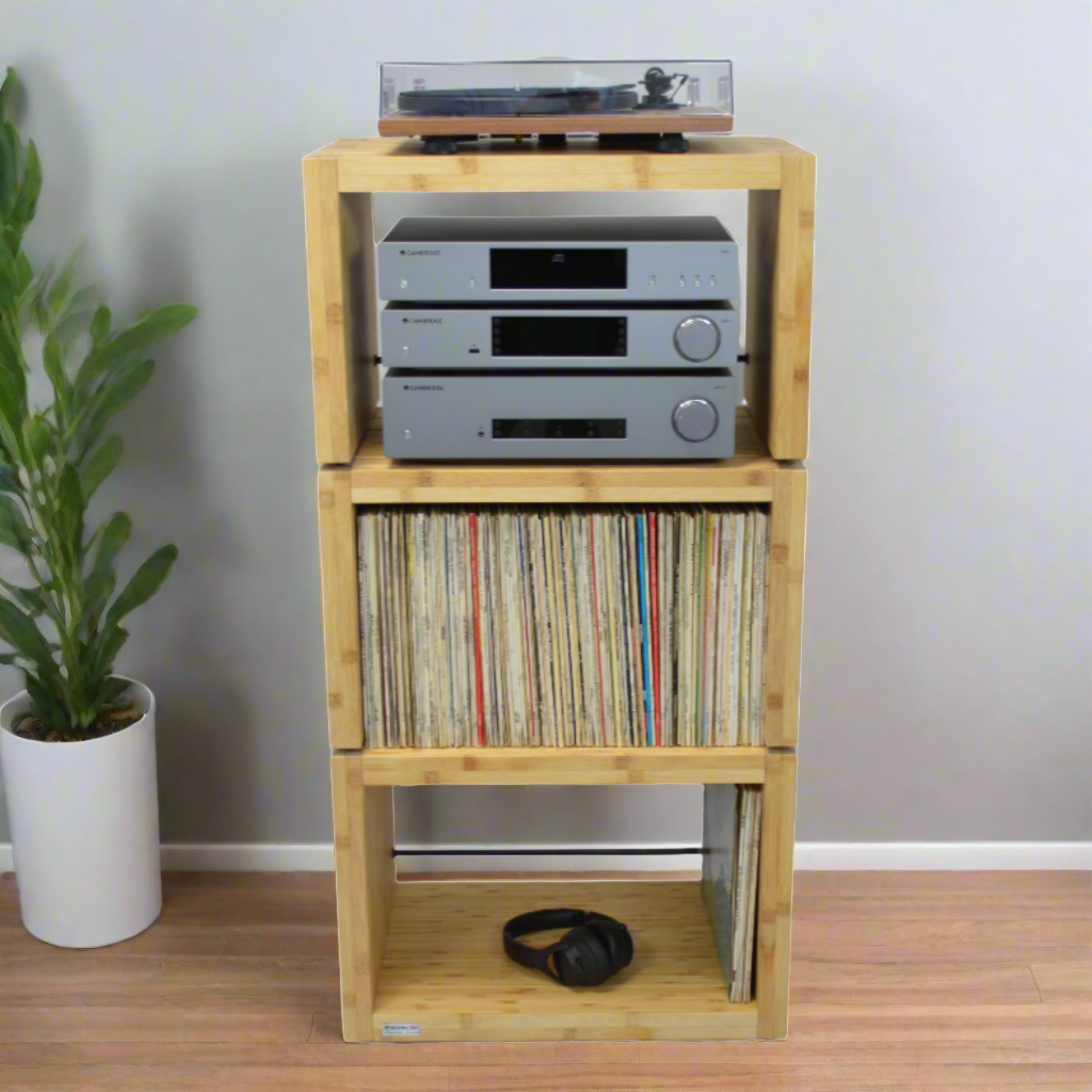 Elite Eco 24 Single Shelf 335mm Vinyl Storage Module Natural Bamboo