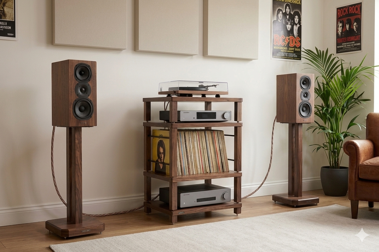 Apollo Duet 6, 600mm High Speaker Stands, Dark Oak Finish (Pair)