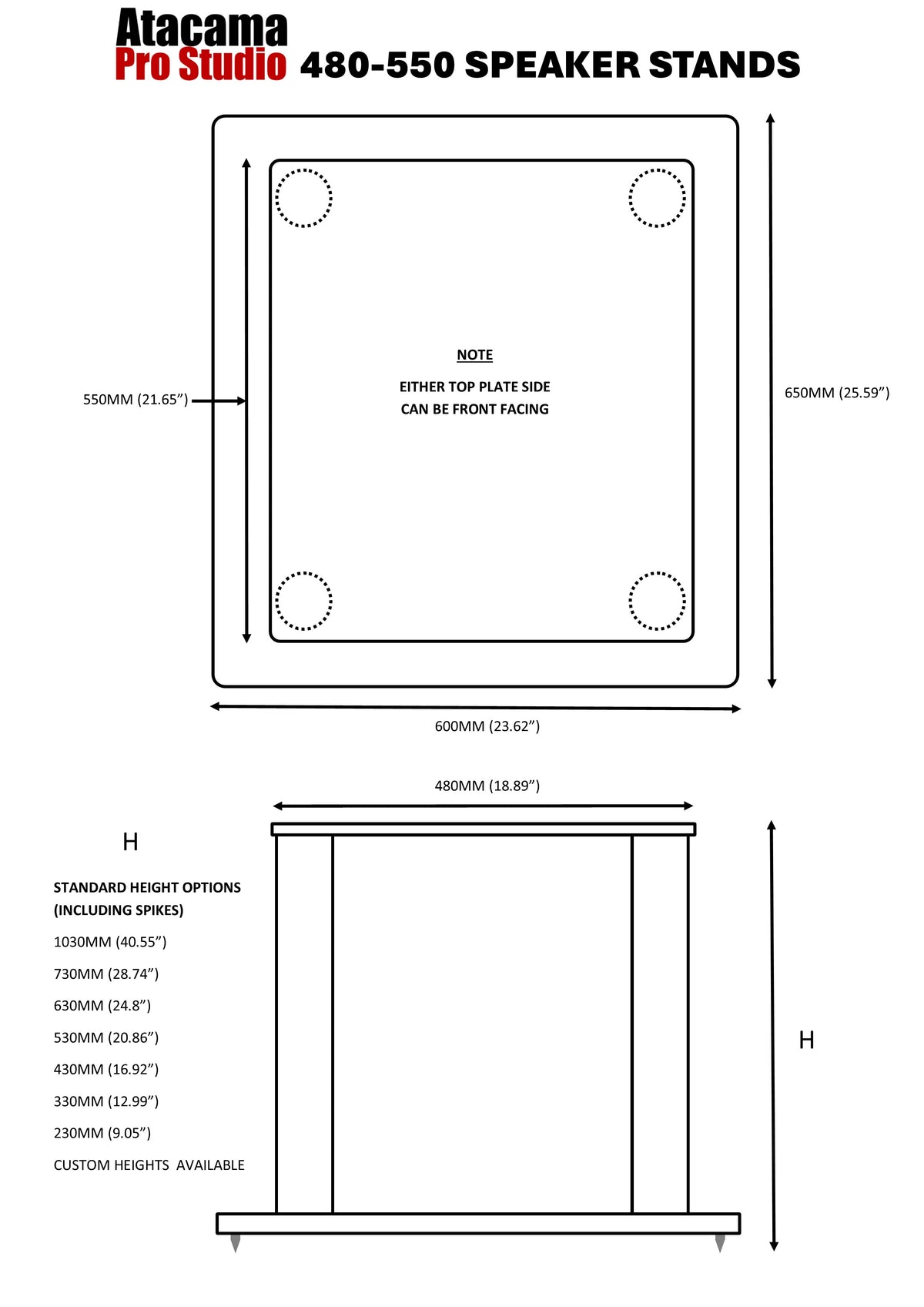 Atacama Pro Studio 480-550 (Pair) Speaker stands, Ideal for ATC SCM150 SL PRO speakers or similar