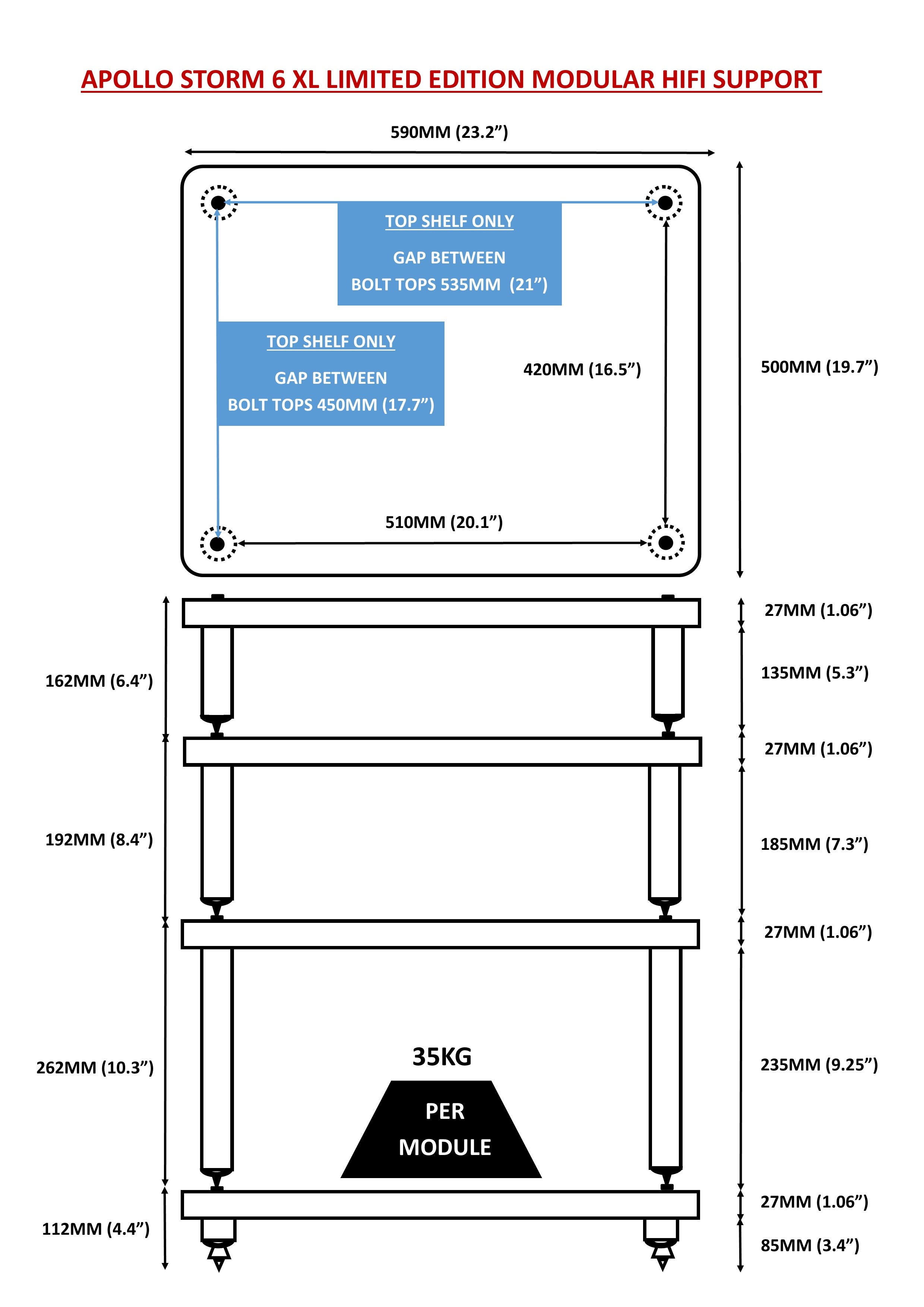 "B" Grade Apollo Storm 6 XL Hifi Rack Modules, Sapelli Mahogany Finish (Price per Single Shelf Module)